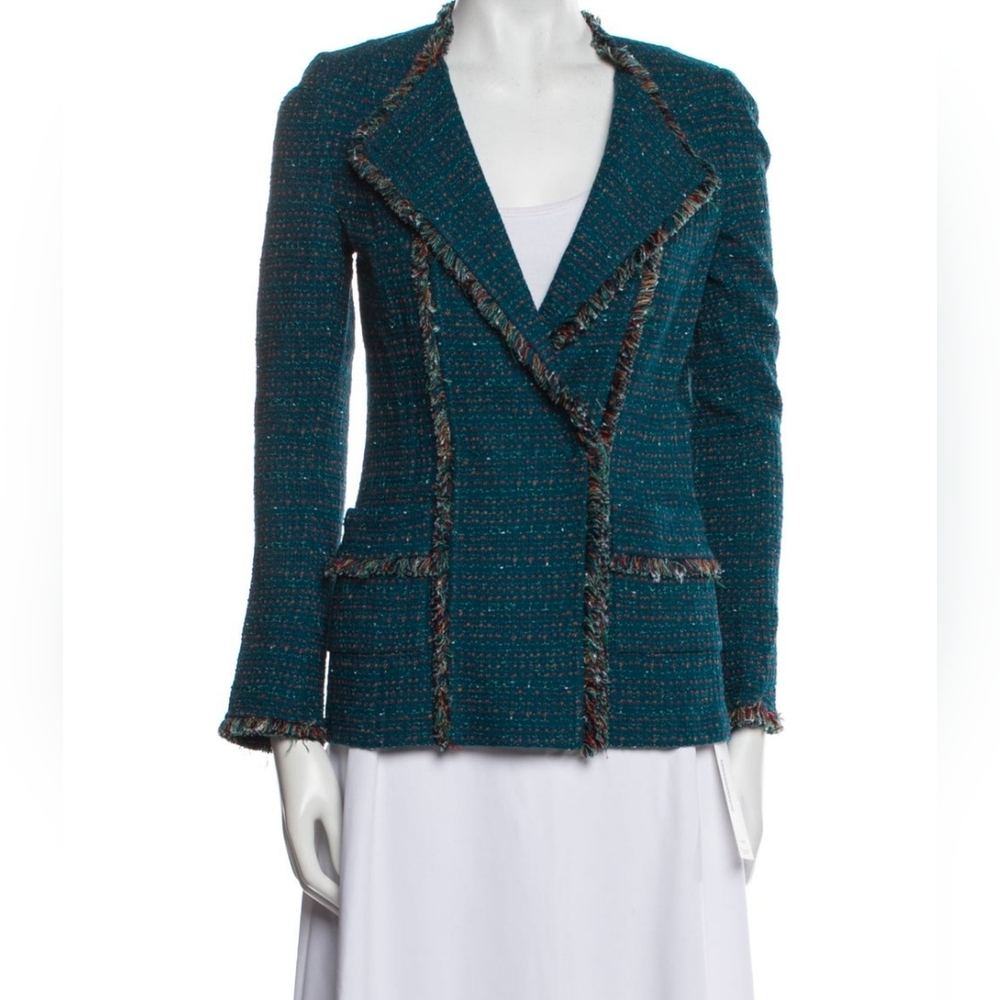 St. John Teal Textured Tweed Jacket